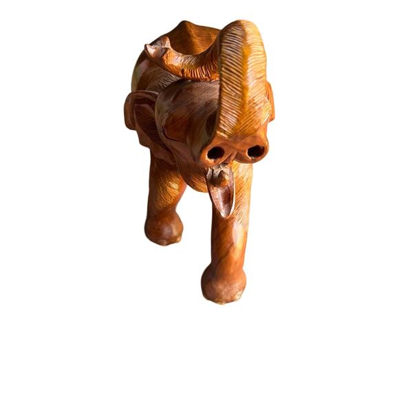 Vintage Hand Carved Large Wooden Elephant Staue Sculpture Trunk Up - Picture 9 of 12